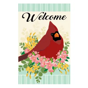 Spring Floral Cardinal House Linen Flag,13l9764