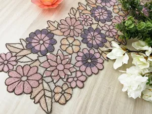Spring Floral Garden Beaded Table Runner - Pink