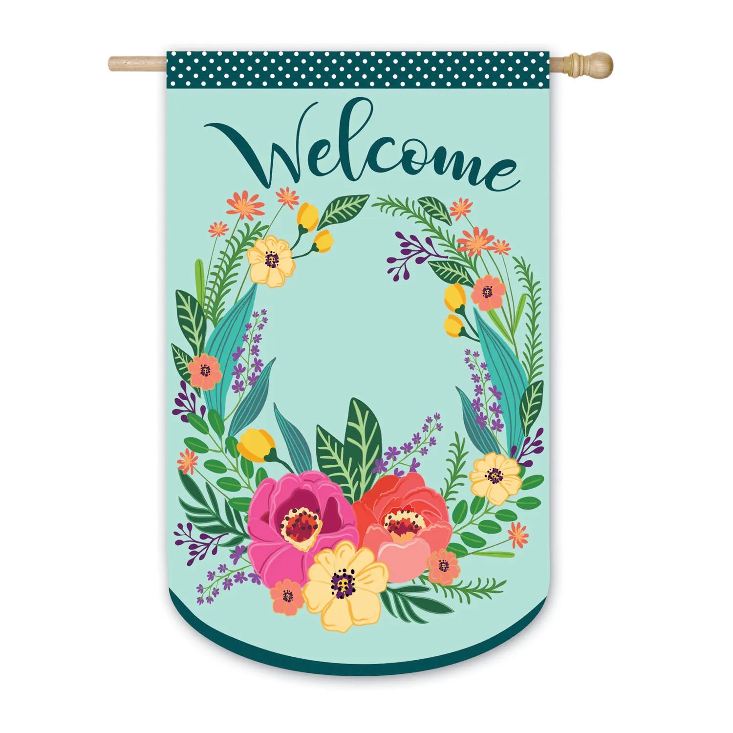 Spring Floral Welcome Wreath House Applique Flag,13b9513