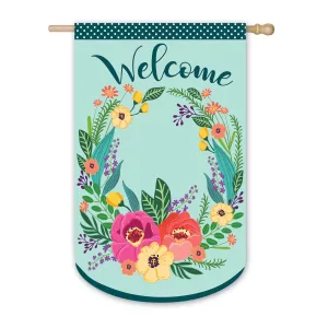 Spring Floral Welcome Wreath House Applique Flag,13b9513