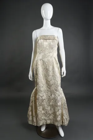 Strapless Floral Lamé Gown