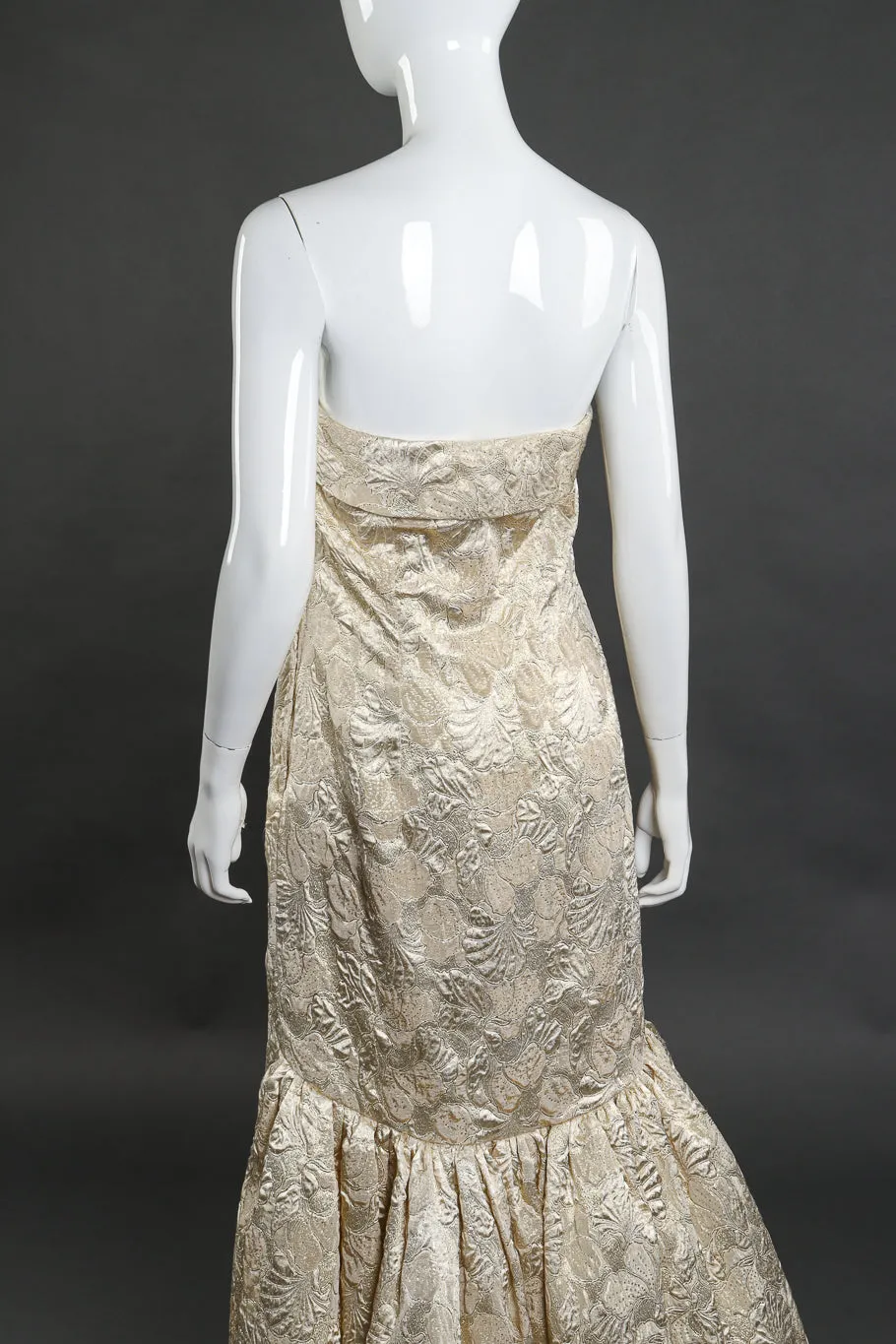 Strapless Floral Lamé Gown
