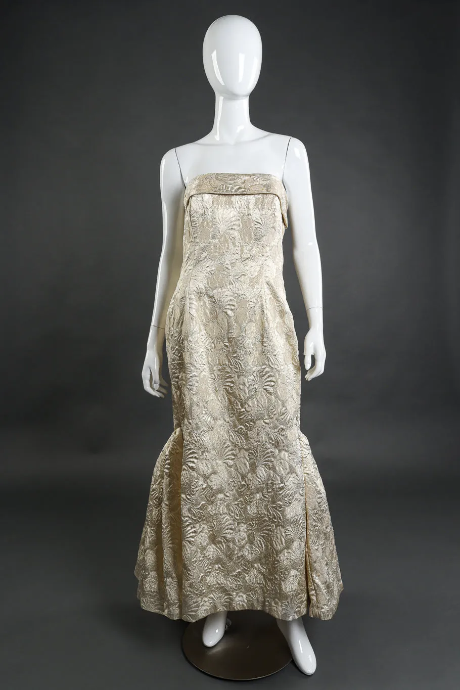 Strapless Floral Lamé Gown