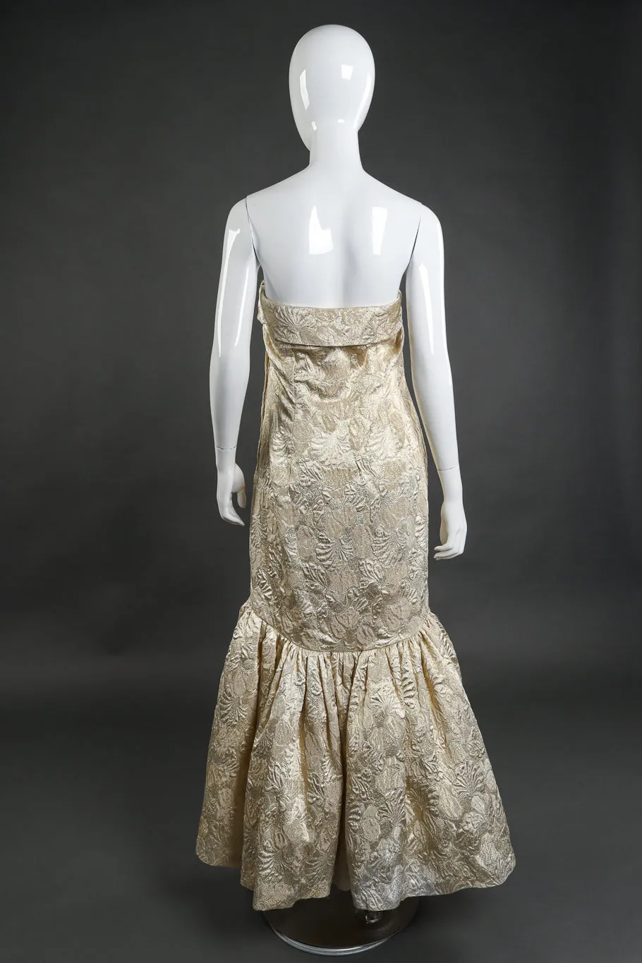 Strapless Floral Lamé Gown