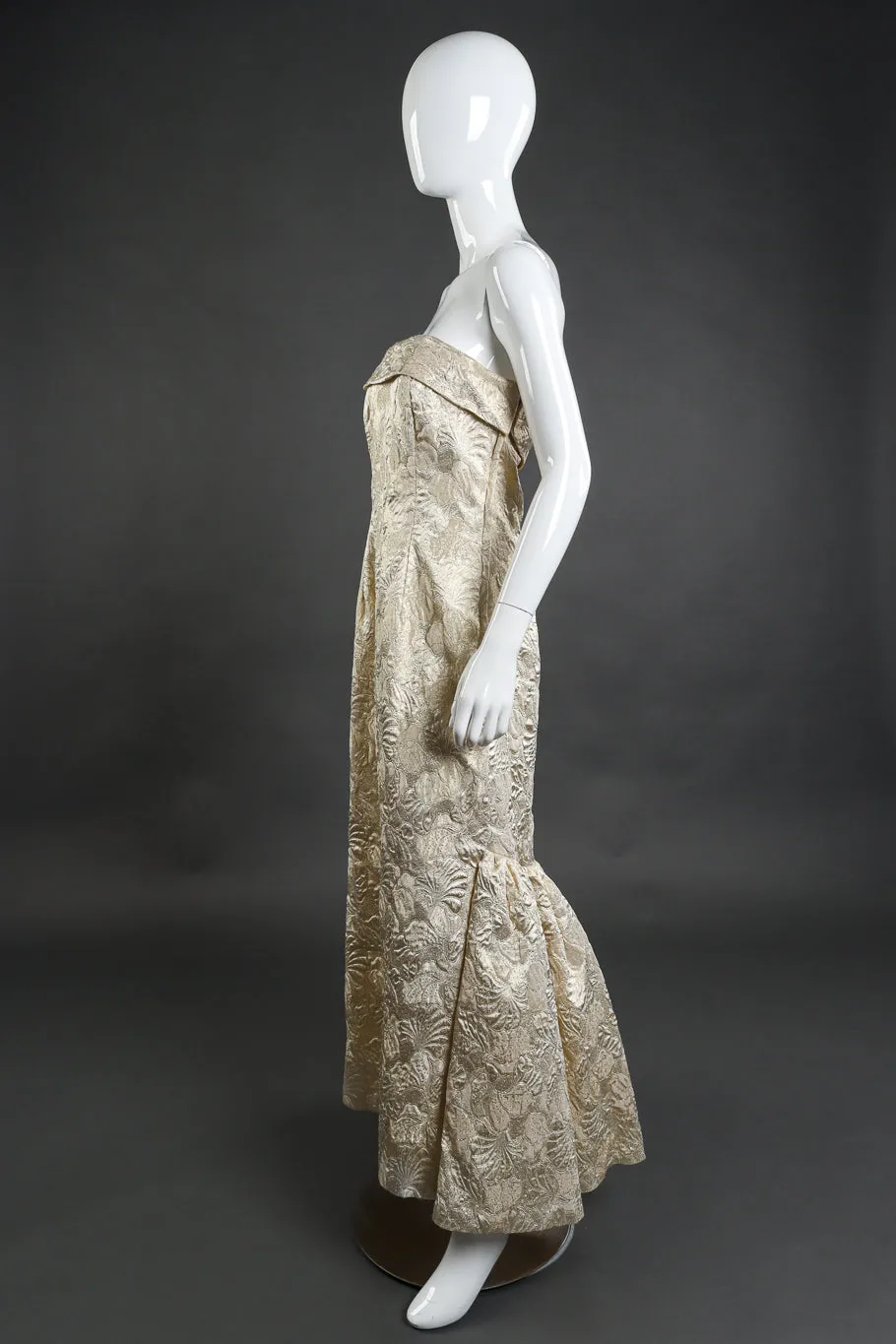 Strapless Floral Lamé Gown