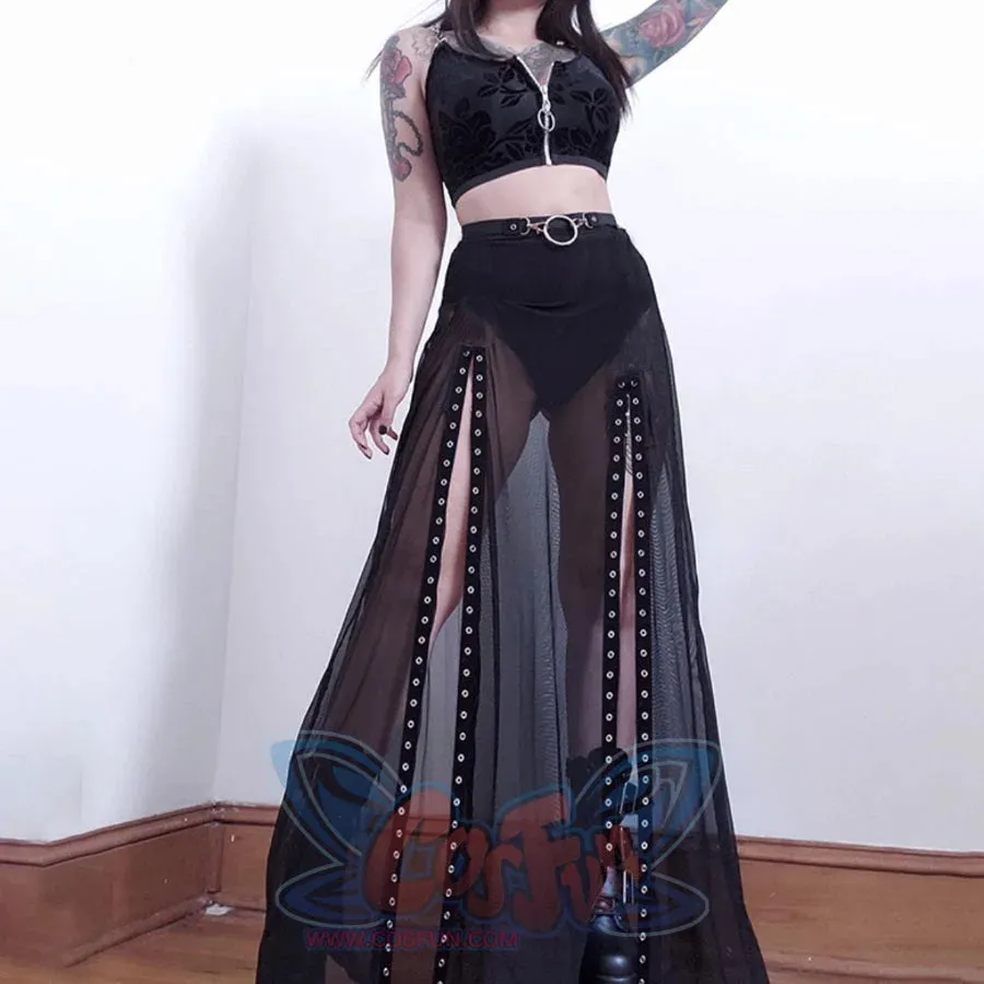 Summer High Waist Big Hemline Gauze Long Skirt S22921