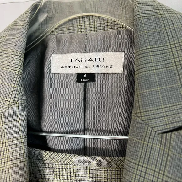 Tahari Arthur S. Levine Grey and Green Plaid Skirt Suit, Pleated Hem