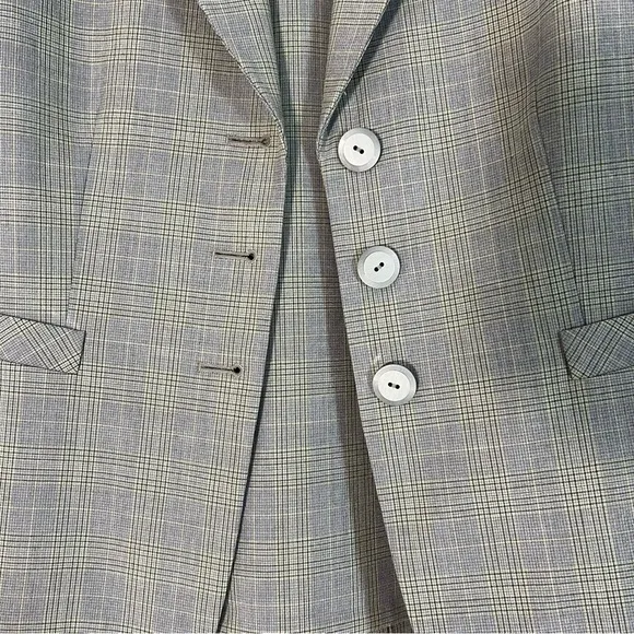 Tahari Arthur S. Levine Grey and Green Plaid Skirt Suit, Pleated Hem