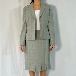 Tahari Arthur S. Levine Grey and Green Plaid Skirt Suit, Pleated Hem