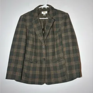 Talbots Brown Plaid Wool Two Button preppy Blazer jacket Career Classic size 12W