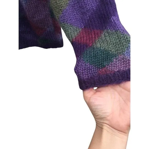 Talbots mohair cardigan womens L purple plaid patchwork fairy grunge sweater