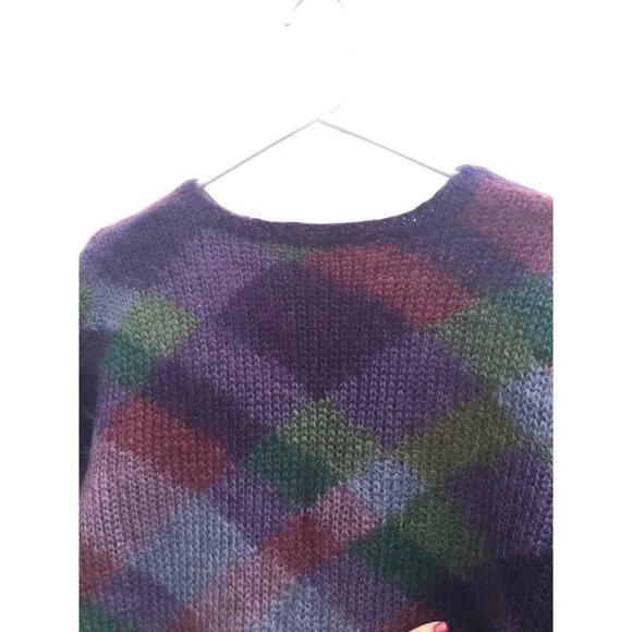 Talbots mohair cardigan womens L purple plaid patchwork fairy grunge sweater