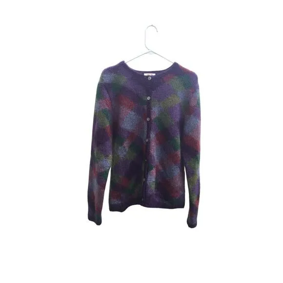 Talbots mohair cardigan womens L purple plaid patchwork fairy grunge sweater