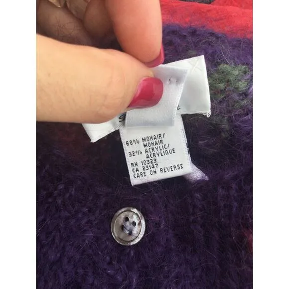 Talbots mohair cardigan womens L purple plaid patchwork fairy grunge sweater