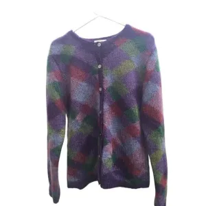 Talbots mohair cardigan womens L purple plaid patchwork fairy grunge sweater