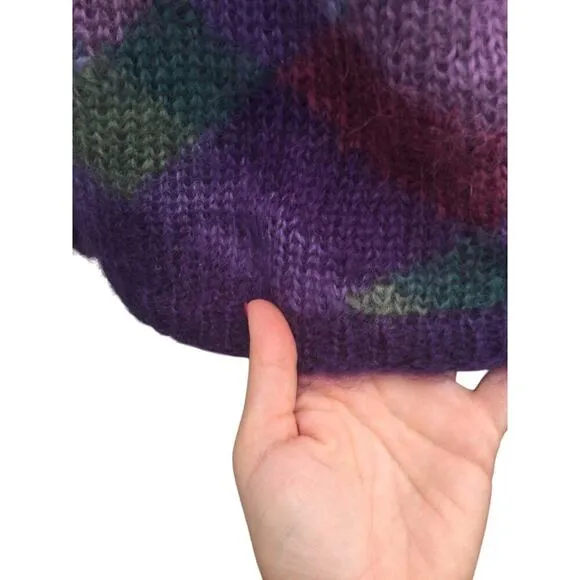 Talbots mohair cardigan womens L purple plaid patchwork fairy grunge sweater