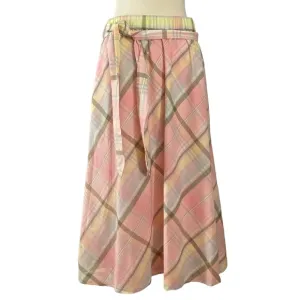 Talbots Pastel Plaid Midi Skirt Womens Size S Cotton Preppy Soft Girl Pull On