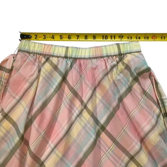 Talbots Pastel Plaid Midi Skirt Womens Size S Cotton Preppy Soft Girl Pull On