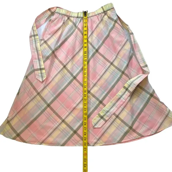 Talbots Pastel Plaid Midi Skirt Womens Size S Cotton Preppy Soft Girl Pull On