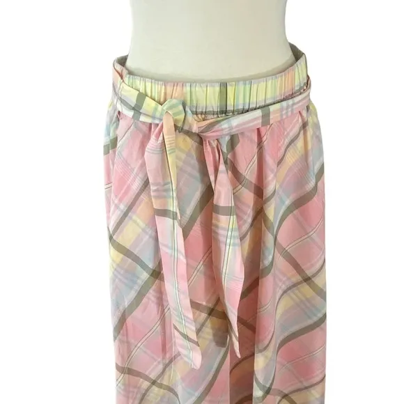 Talbots Pastel Plaid Midi Skirt Womens Size S Cotton Preppy Soft Girl Pull On