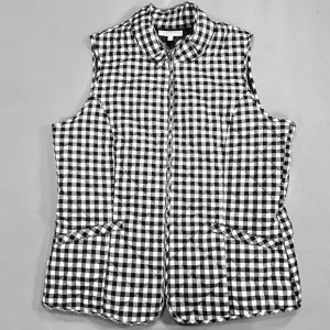 Talbots Vest Women's L Black White Plaid Cottagecore Boho Preppy Quilted Puffer