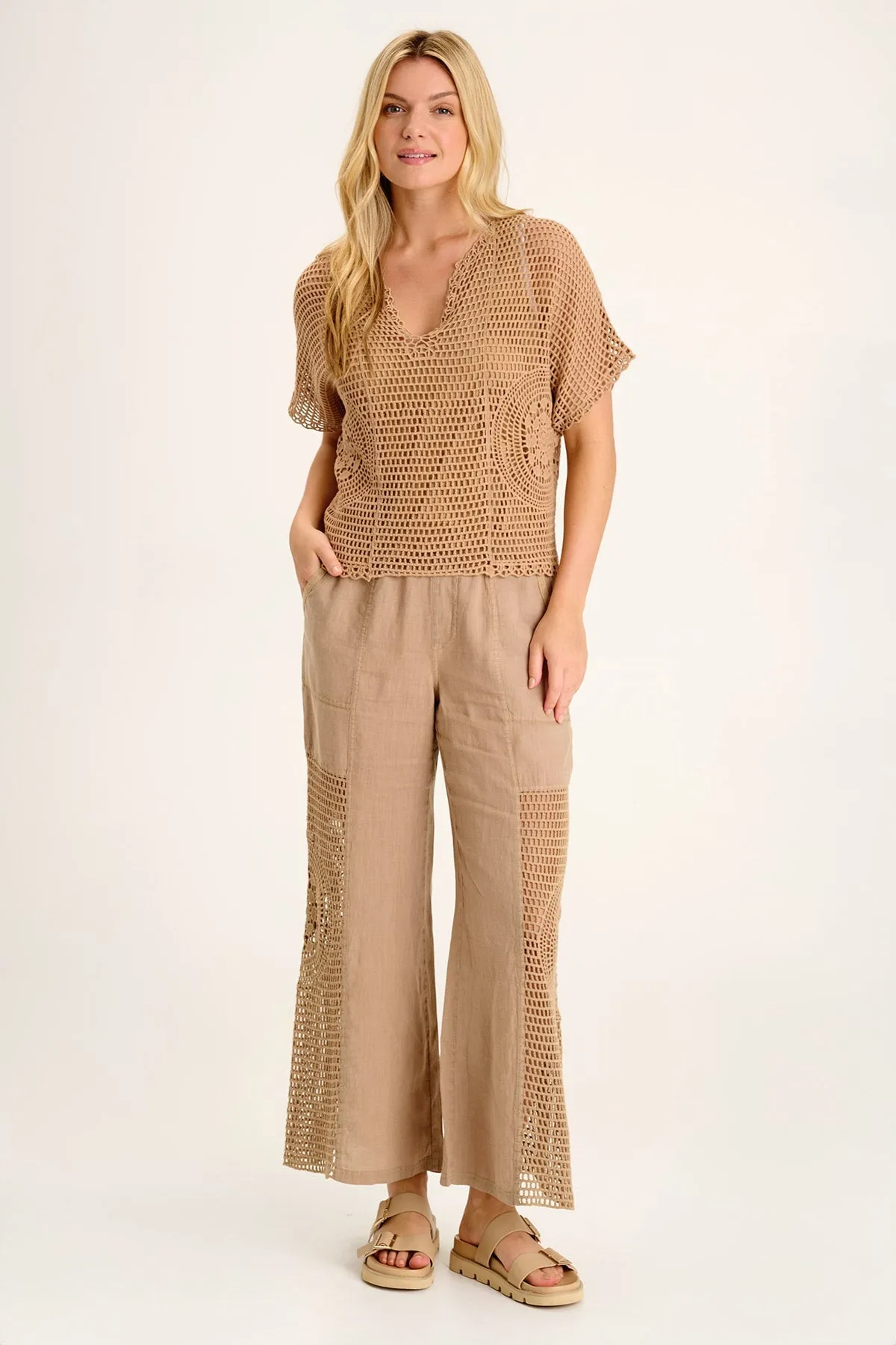 Tangent Linen/Crochet Wide Leg Pant