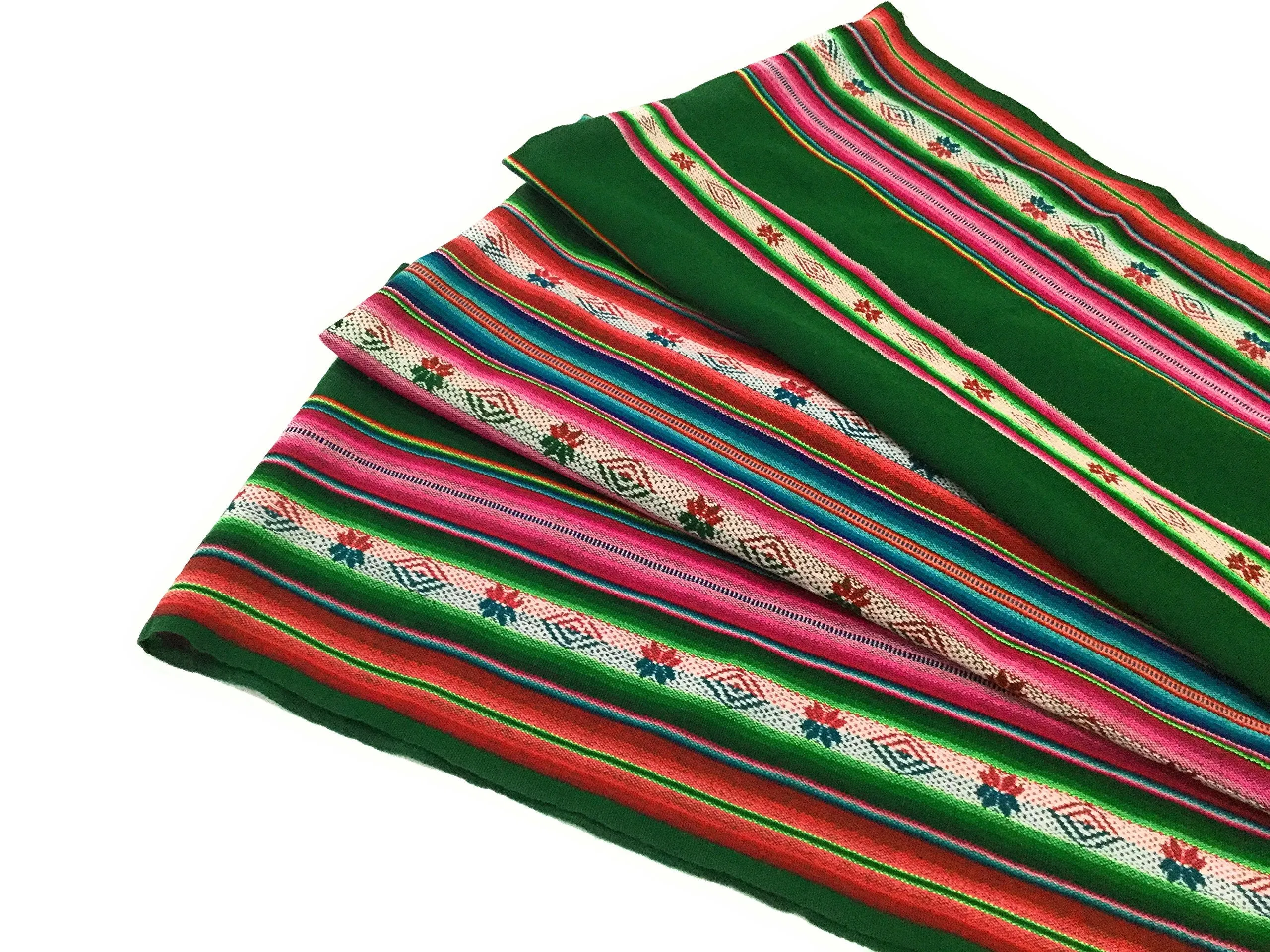 Tapestry Throw Blanket Manta Peruvian Art, Green 45" L x 46" W