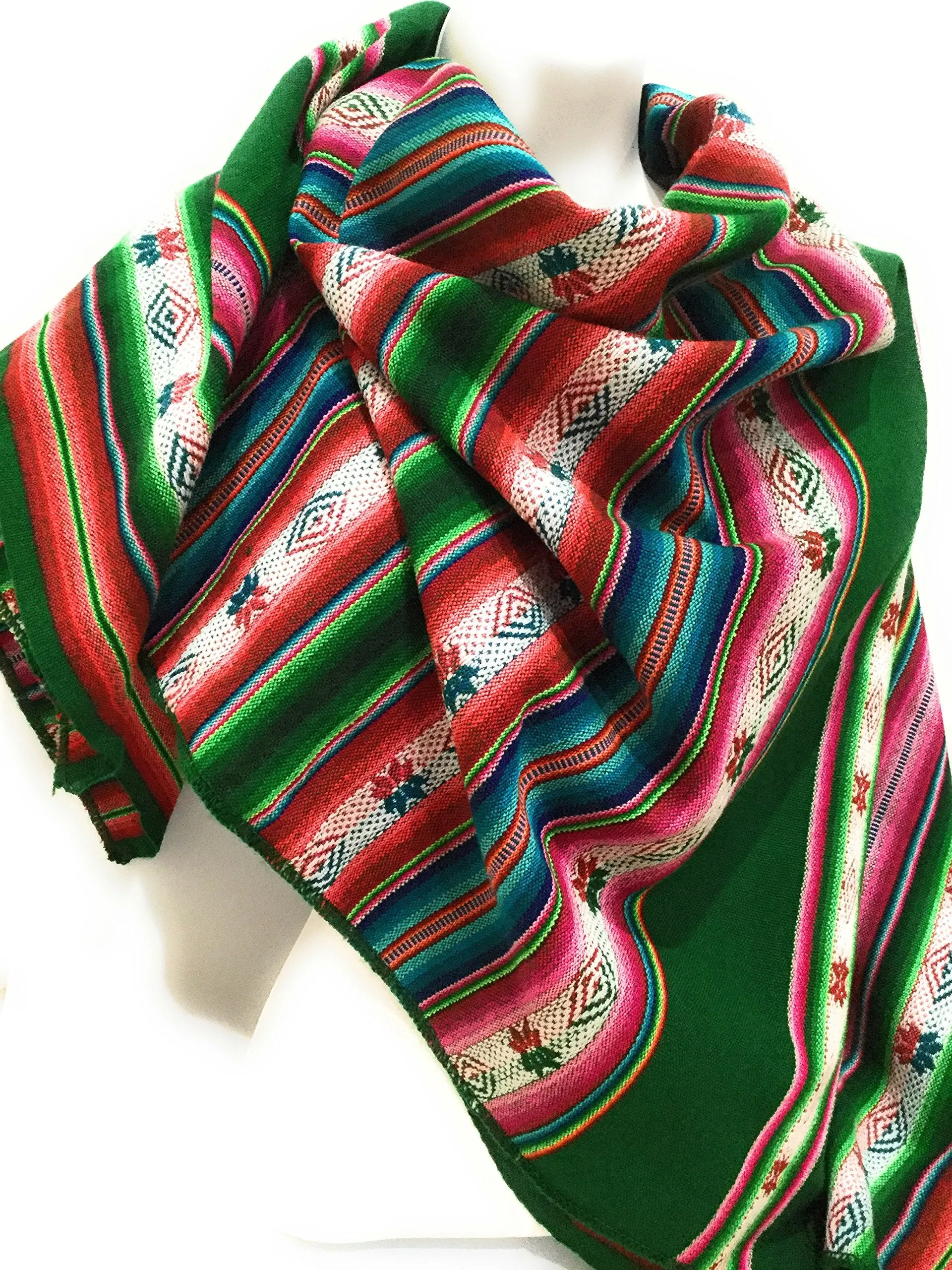 Tapestry Throw Blanket Manta Peruvian Art, Green 45" L x 46" W
