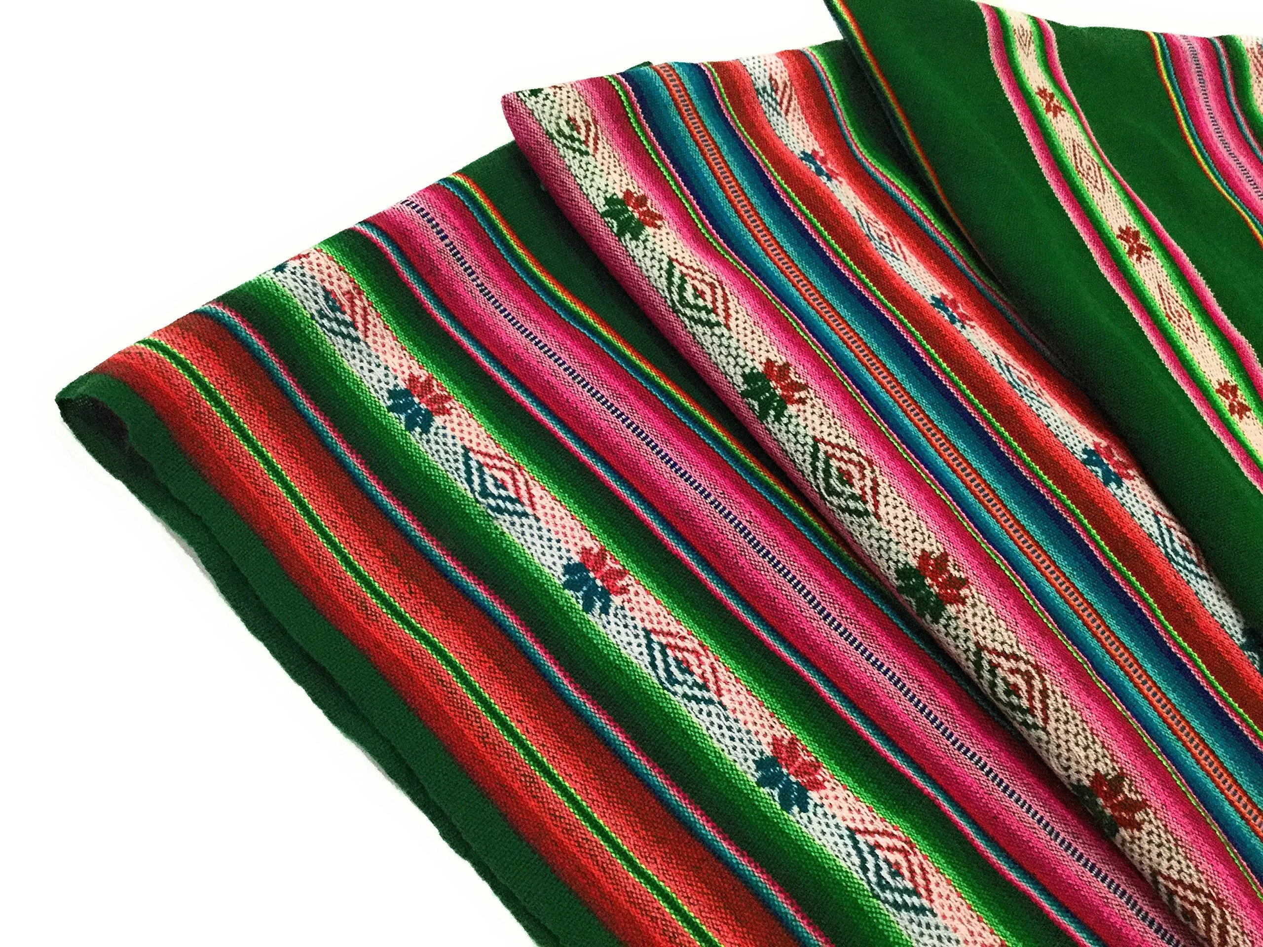 Tapestry Throw Blanket Manta Peruvian Art, Green 45" L x 46" W