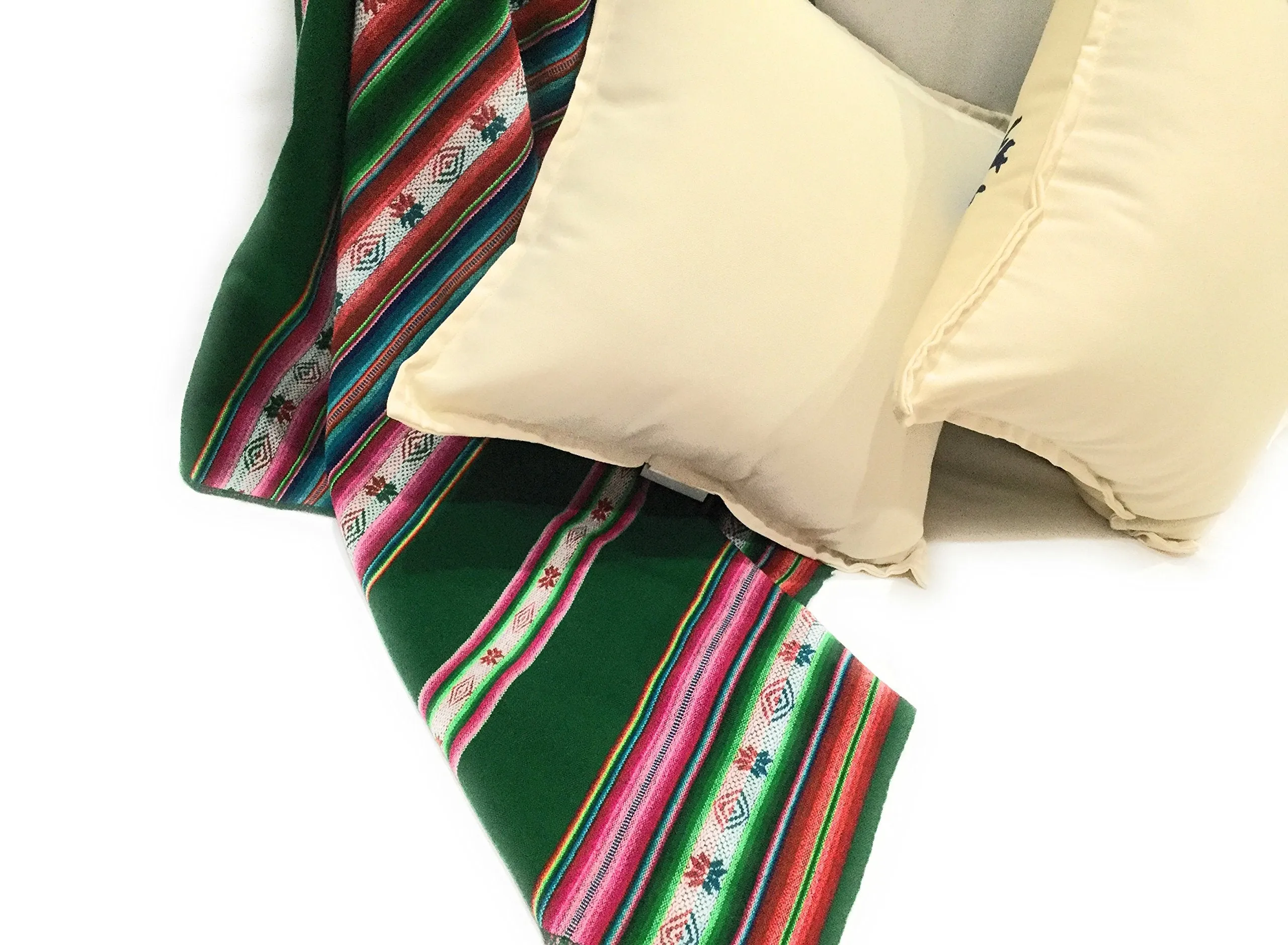 Tapestry Throw Blanket Manta Peruvian Art, Green 45" L x 46" W