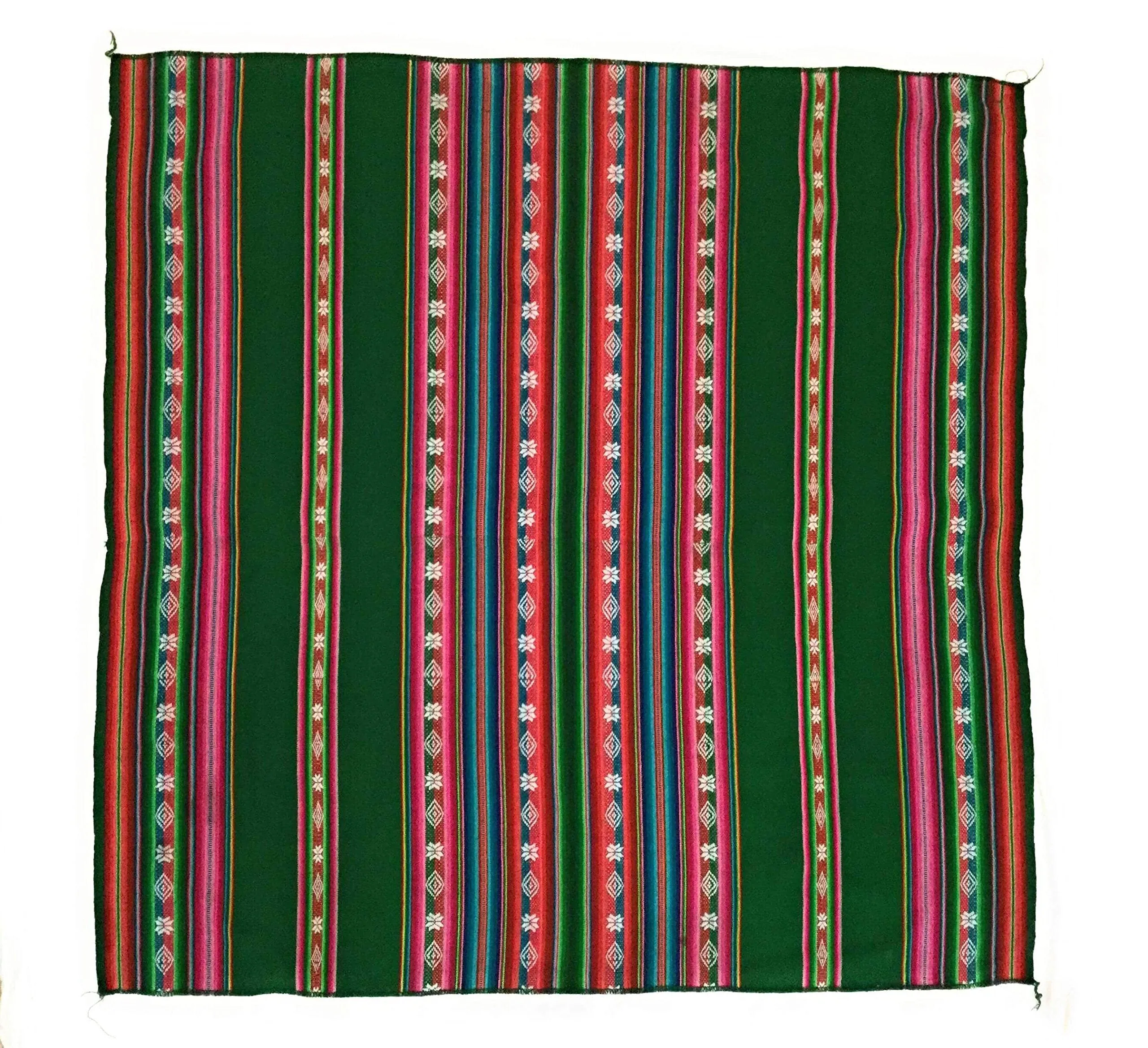 Tapestry Throw Blanket Manta Peruvian Art, Green 45" L x 46" W