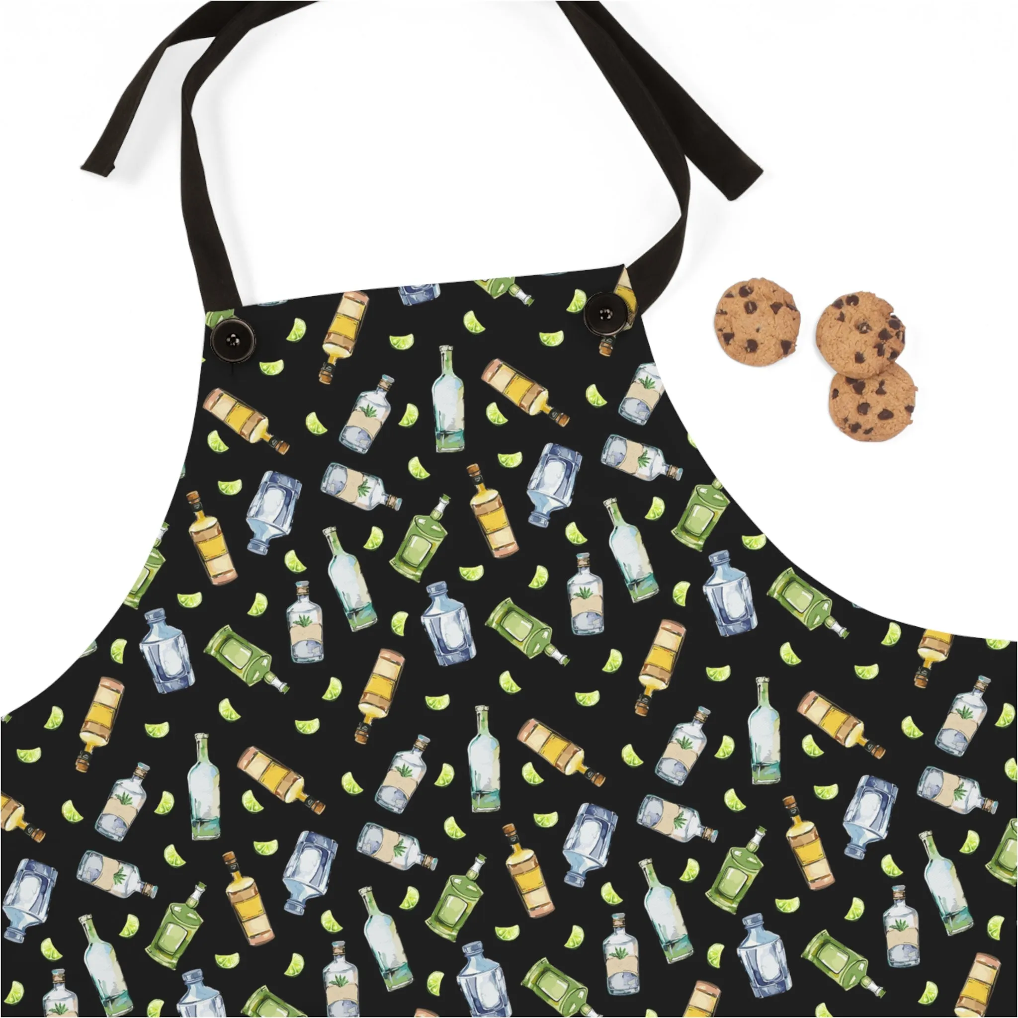 Tequila Bottle Pattern Black Apron