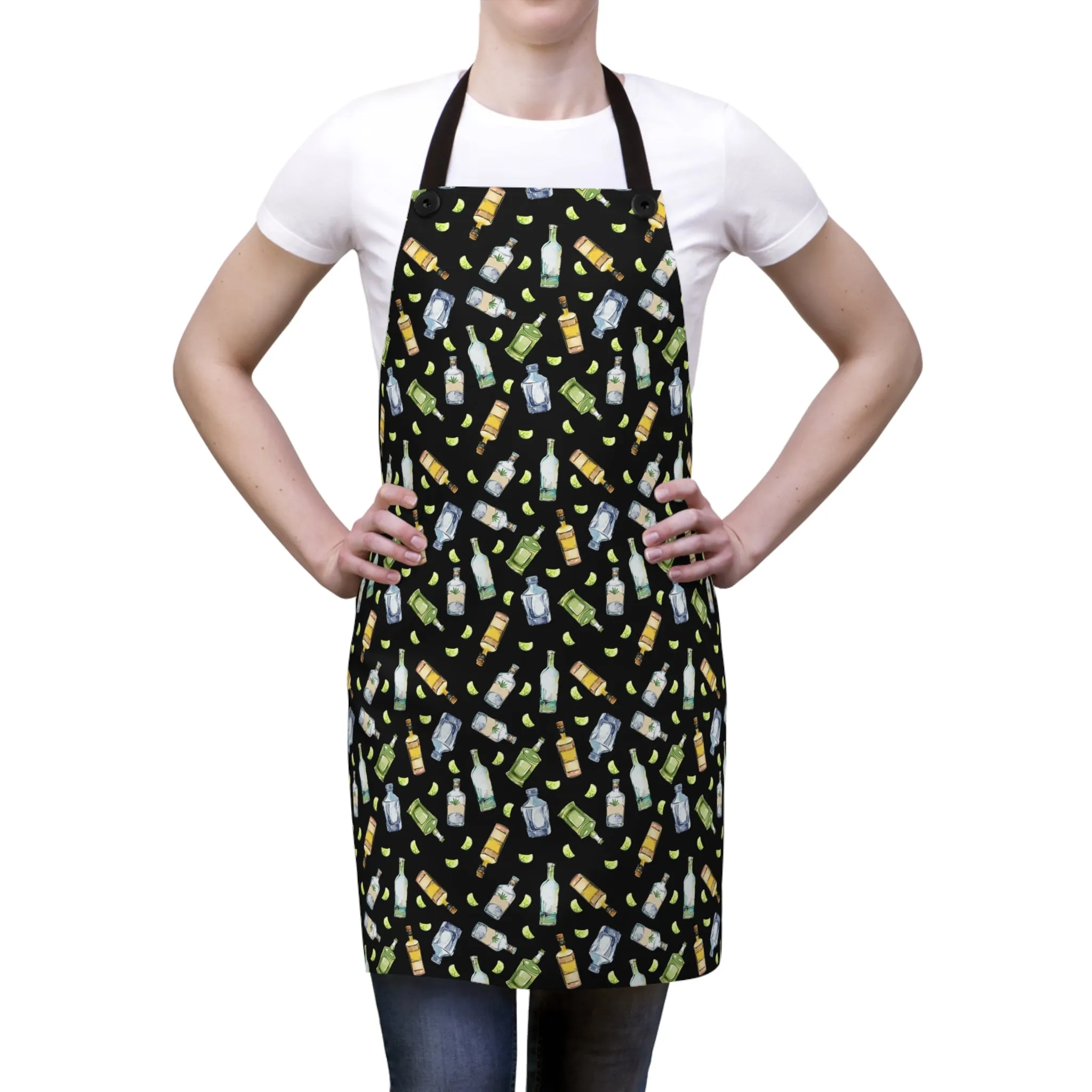 Tequila Bottle Pattern Black Apron