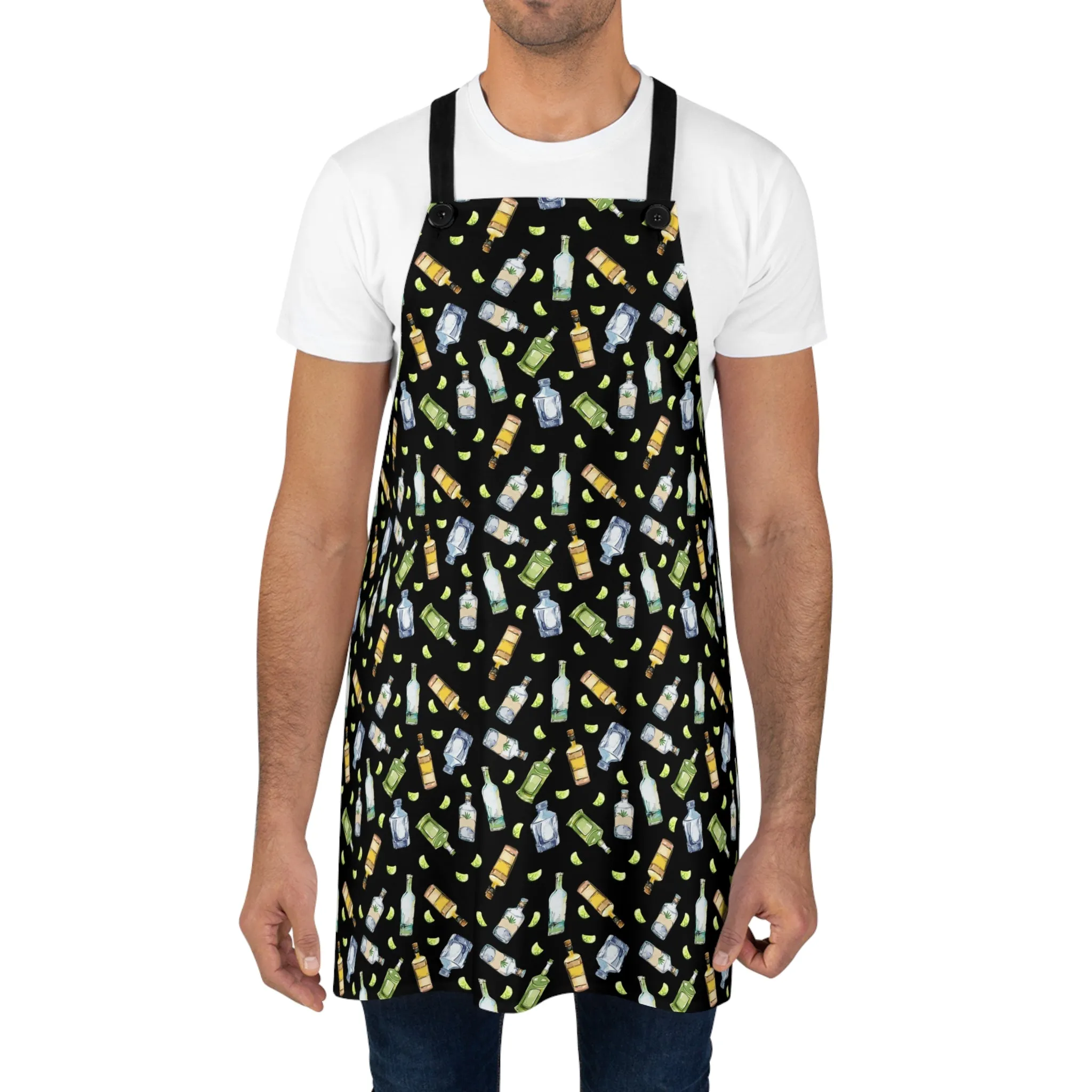 Tequila Bottle Pattern Black Apron