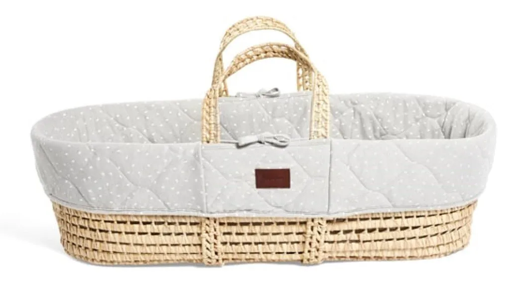THE LITTLE GREEN SHEEP Natural Moses Basket & Mattress and Stand - Dove Rice