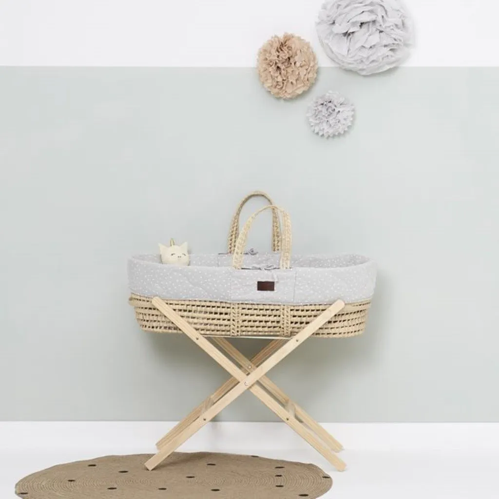 THE LITTLE GREEN SHEEP Natural Moses Basket & Mattress and Stand - Dove Rice