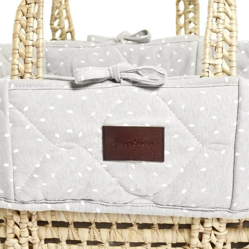 THE LITTLE GREEN SHEEP Natural Moses Basket & Mattress and Stand - Dove Rice