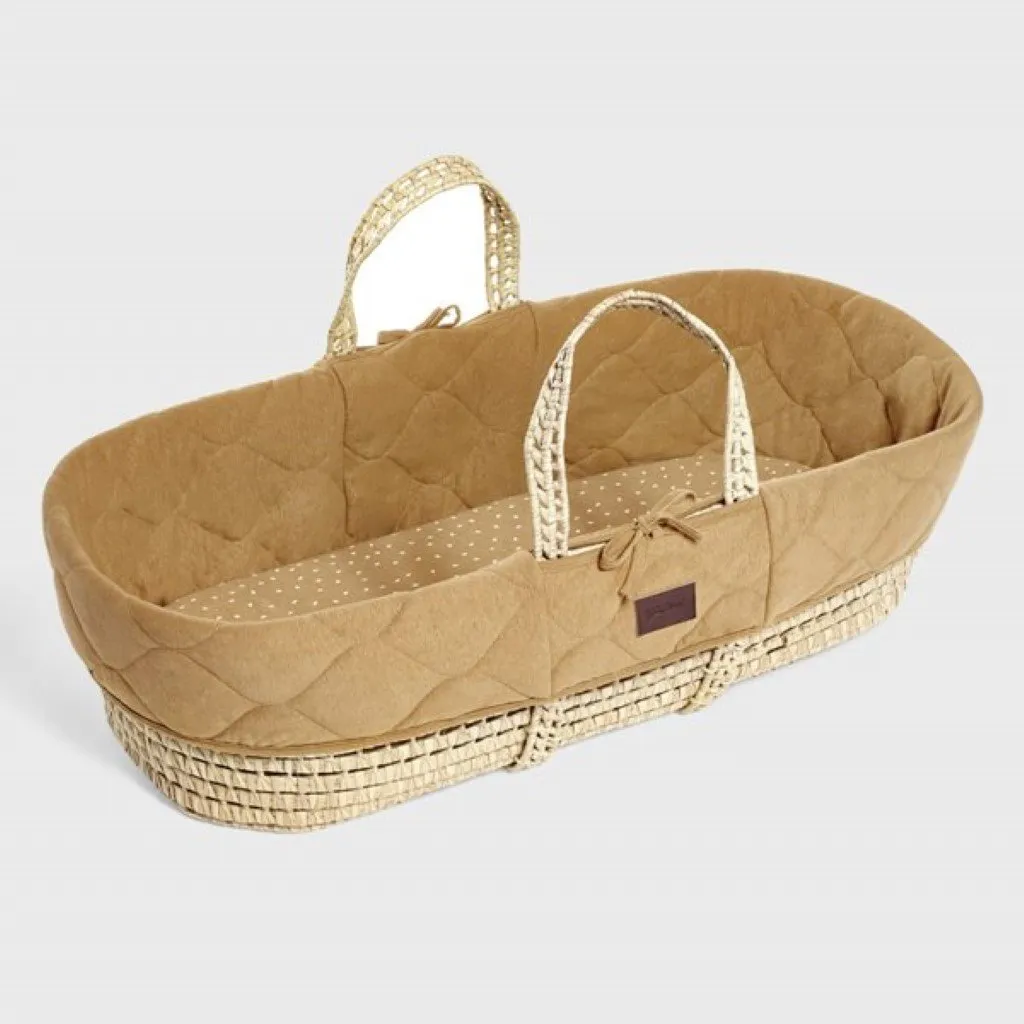 THE LITTLE GREEN SHEEP Natural Moses Basket & Mattress and Stand - Quilted Honey