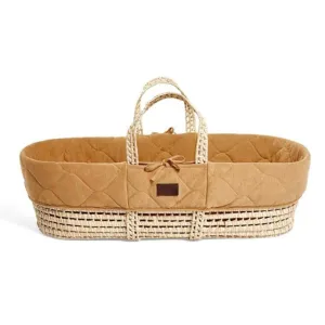 THE LITTLE GREEN SHEEP Natural Moses Basket & Mattress and Stand - Quilted Honey