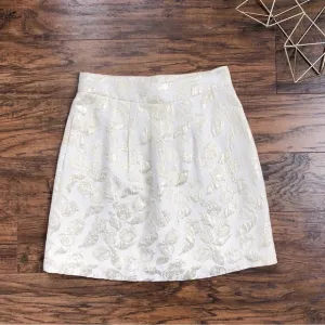 Tibi • gold metallic floral skirt mini rose print cream lamé foil brocade pleat