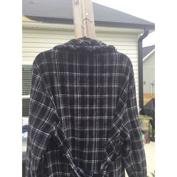 Tommy Bahama mens flannel robe sz L XL large black grey gray plaid belt gorpcore