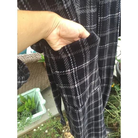 Tommy Bahama mens flannel robe sz L XL large black grey gray plaid belt gorpcore