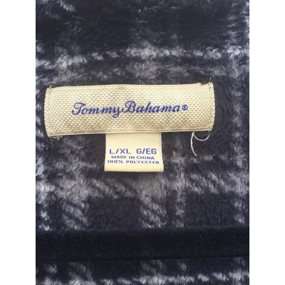 Tommy Bahama mens flannel robe sz L XL large black grey gray plaid belt gorpcore