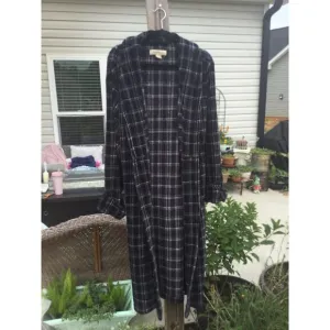 Tommy Bahama mens flannel robe sz L XL large black grey gray plaid belt gorpcore