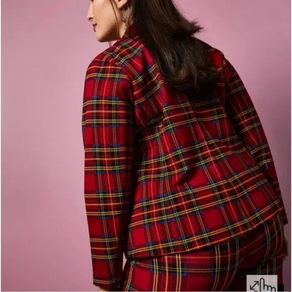 Torrid Betsey Johnson Blazer Womens 3X Red Plaid Preppy Academia Ponte Jacket