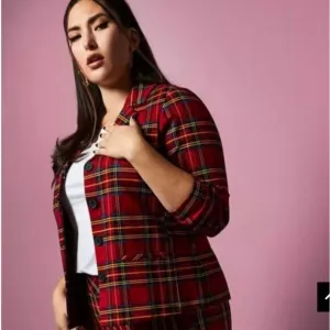 Torrid Betsey Johnson Blazer Womens 3X Red Plaid Preppy Academia Ponte Jacket