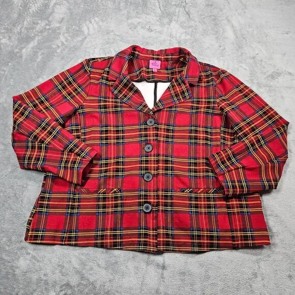 Torrid Betsey Johnson Blazer Womens 3X Red Plaid Preppy Academia Ponte Jacket