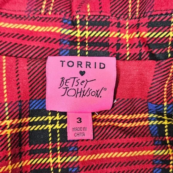 Torrid Betsey Johnson Blazer Womens 3X Red Plaid Preppy Academia Ponte Jacket