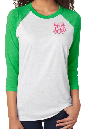 Tri-Blend Unisex 3/4 Raglan, Envy/Heather White *Personalize It!