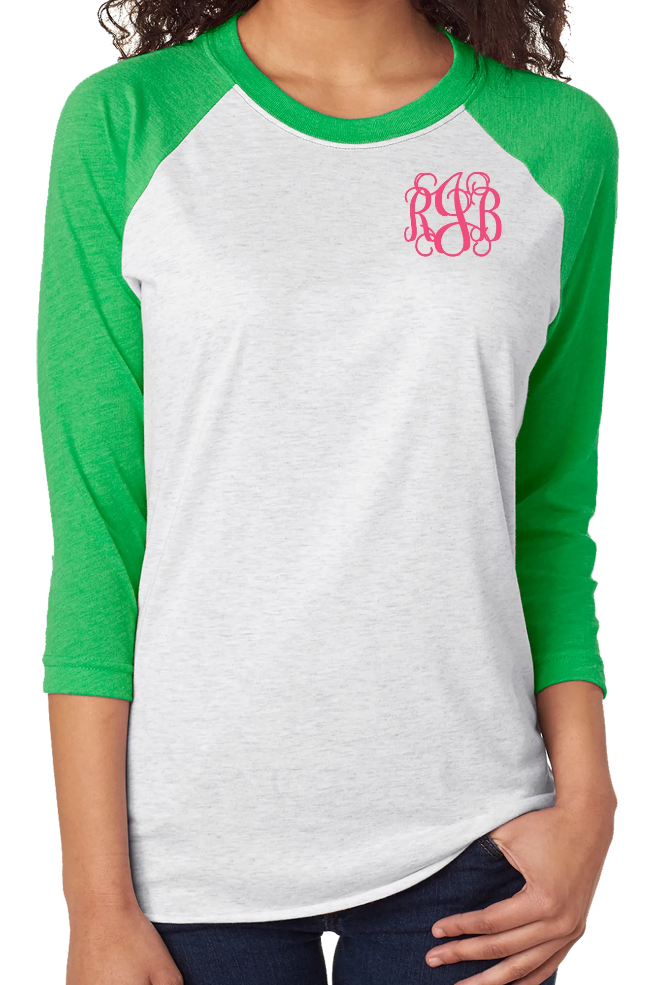 Tri-Blend Unisex 3/4 Raglan, Envy/Heather White *Personalize It!